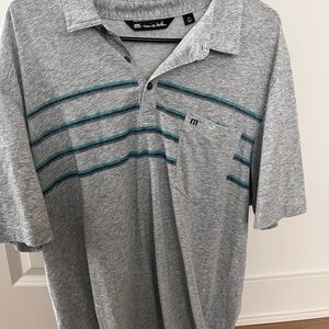 Men's Gray Travis Mathew’s Polo Shirt with Teal Stripes